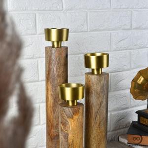 Bougeoir en métal et en bois de conception antique de qualité supérieure fait à la main pur avec 3 bougeoirs utilisés dans la pièce maîtresse de table d'hôtel à la maison - Product Image 5
