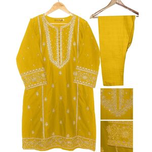 Conjunto de 2 piezas de Salwar Kameez estilo pakistaní indio GOTTA TILLA cosido, conjunto de ropa étnica de 3 piezas para fiestas, hecho de tela de malla de algodón. - Product Image 3