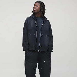 ชุดวอร์มผ้าฝ้ายหนาและเสื้อฮู้ดสำหรับผู้ชายชุดวอร์มและกางเกงมีกระเป๋าด้านหน้าดีไซน์แบบกำหนดเอง - Product Image 1