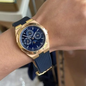 Luxury Men's Gold Tone Mechanical Watch 42mm Sapphire Crystal <b>Chronograph</b> Analog Dial Stainless Steel Band Folding Clasp - Product Image 6