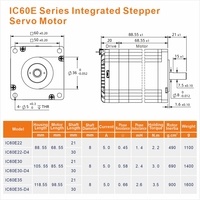 Moteur pas à pas à boucle fermée intégré Nema 24 avec protocole RS485, 2,2 N.m, 3 N.m, 3,5 N.m, 24-60 VCC, avec encodeur 4096 PPR