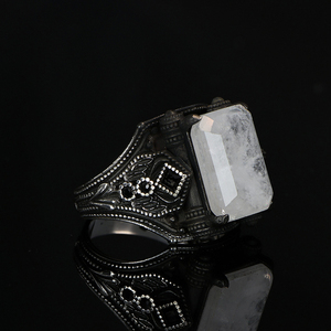 Square Aqua Marine Stone Traditional Motif 925 Silver Dazzle <b>Men</b> <b>Ring</b> Turkish Handmade <b>Ring</b> Turkish Wholesales Silver Jewelry - Product Image 3