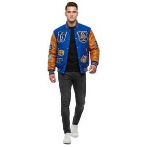 Blouson universitaire Y2K pour homme, personnalisable avec logo, style streetwear hiver, bleu foncé vintage, avec broderie graphique et impression lettrage, en tissu épais - Product Image 4