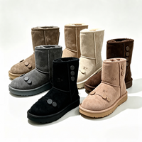 Bottes de neige d'hiver pour femmes en peau de mouton doublées de fourrure, à enfiler, bout fermé, bottines en caoutchouc, noires, pour adultes