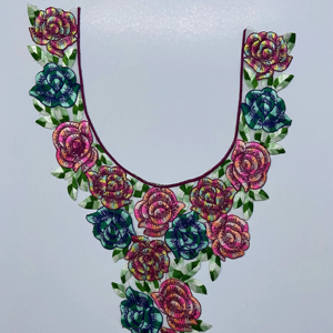 แผ่นแปะคอปกเสื้อพื้นผิวที่มีฐานตาข่ายและศิลปะการปักเลื่อมทำงานสำหรับชุดเสื้อชาติพันธุ์อินเดีย - Product Image 1