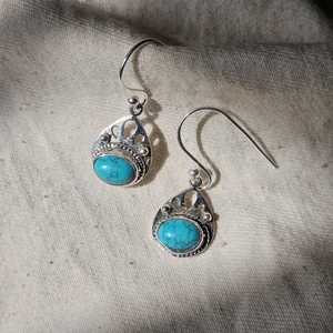 Boucles d'oreilles en argent Sterling 925 plaqué or Turquoise pour femmes bijoux de pierres précieuses ovales faits à la main cadeau de mariage à la mode - Product Image 2