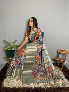 Venta caliente elegante tendencia india tradicional seda suave Sari Blusa con trabajo impreso digital compras en línea India - Product Image 2