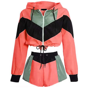 Wholesale Windbreaker Shorts Set Custom Windbreaker Zip up Shorts 2 Piece Set Sweat suits Color Block Nylon Tracksuits - Product Image 5