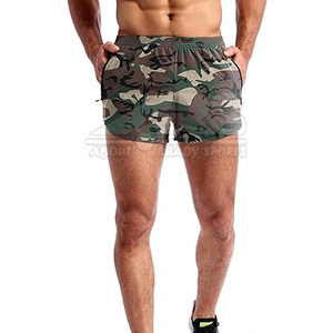 Pantalones cortos deportivos para correr de lona para hombre, transpirables, para correr, con cierre de cintura elástica, patrón sólido - Product Image 1