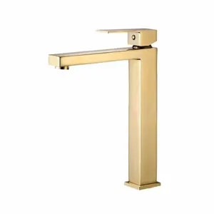 Solid Brass Vessel Sink Mixer Tap Single Handle Tall Vanity Bathroom Basin Faucet with Ceramic Valve Core for Living Room