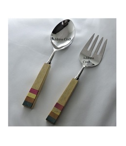 Food and <b>Salad</b> Serving Use Metal <b>Salad</b> Set With <b>Wooden</b> and Resin Handle Stainless Steel <b>Salad</b> <b>Server</b> Modern Kitchen Accessories - Product Image 1