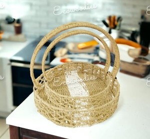 Eco-Friendly Multipurpose Bamboo <b>Jute</b> Fiber Hamper Multiutility Wicker Farmer's <b>Basket</b> Brown Handle for Storage Gift Purpose - Product Image 3