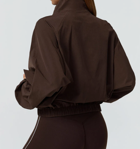 เสื้อแจ็กเก็ตออกกำลังกายฟิตเนสเล่นโยคะฟิตเนสแขนยาวซิปเต็มตัวสำหรับผู้หญิงผ้าแคนวาสสีตามสั่งพิมพ์โลโก้แนววินเทจ - Product Image 2