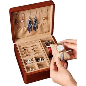 Boîte à bijoux vintage en bois faite à la main de haute qualité multicouche avec logo personnalisable pour boucles d'oreilles de cou d'Inde - Product Image 4