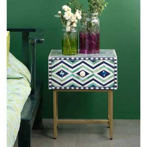 Table de chevet en bois massif Djvu avec incrustation d'os Meubles de chambre à coucher élégants - Product Image 1