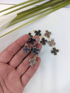 Druzy <b>Cross</b> Shape <b>Sterling</b> <b>Silver</b> Plated Handmade Pendant Wholesale Jewelry Supply Wedding Art Deco - Product Image 2