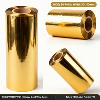 Cinta de Resina de Cera Dorada Brillante TS DOWREN de 110 mm x 300 m, Cinta para Impresora de Códigos de Barras por Transferencia Térmica, Compatible con Impresoras de Etiquetas Zebra TSC