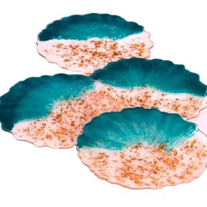 Hot Selling Customized <b>Wooden</b> Marble Resin Coaster Set Classic Style with Natural & Custom Colors Handmade in India - Product Image 1