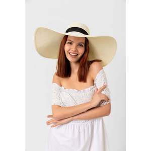 Cream Ribbon Extra Wide Straw <b>Hat</b> Hsr2039 Boxed Shipping - 2039krem - Product Image 6