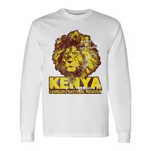 Camiseta de Manga Larga con Diseño Retro de África, Kenia, Samburu, León Africano, Camisetas Promocionales - Product Image 1