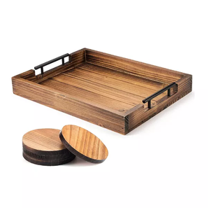 Meilleur présentoir de service Plateau rectangulaire en bois/Support Poignée en corde de fer Personnalisé Maison Nourriture Thé Cadeau de mariage Plateau décoratif Cayring - Product Image 2