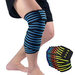 Knee Sleeve Compression Support <b>Black</b> Blue Striped Spandex Breathable Hook Loop Closure Unisex All Seasons - Product Image 4