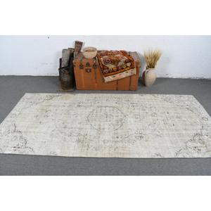 Tapis turc, tapis vintage de 3,9 x 8,8 pieds, tapis en laine blanc et gris à pois - Product Image 2