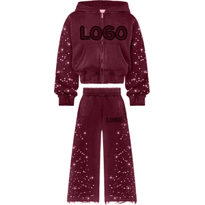 2025 unisexe deux pièces strass survêtement ensemble à manches longues ample ajusté mode nouveau look strass survêtement - Product Image 2