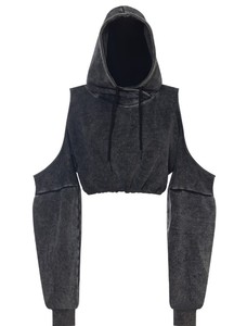 Sudadera con capucha y espalda abierta para mujer, Sudadera de manga de murciélago, Top corto sin tirantes, franela, Otoño, corto, antibolitas, Cuadrado de gran tamaño - Product Image 3