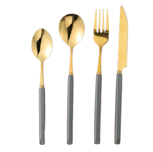 Manche en bois couverts les plus vendus couverts en métal poli doré couverts à salade couverts de table à manger en acier inoxydable - Product Image 6