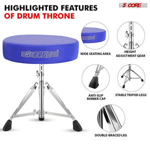5 Core Drum Throne 3 Thick Padded Memory Foam Comfortable Drummer <b>Stool</b> 200Lb Capacity Adjustable - Product Image 2