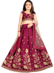Shoryam Fashion Lehenga Choli marron sans manches longueur ras du sol pour petites filles - Robe de soirée ethnique indienne haut de gamme avec dupatta - Product Image 6
