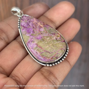 Collier en argent plaqué 925 à la mode en gros, pierre précieuse naturelle stichtite, pendentifs à bélière, breloques en laiton en vrac, formes variées pour - Product Image 4