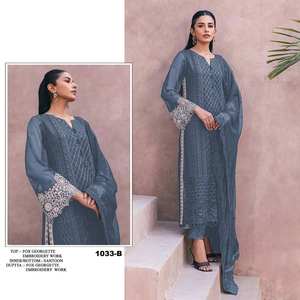 Attrayant Ethnique Outfit Heavy Fox Georgette Soie Salwar Suit & Dupatta Multi Thread & Jari Avec Broderie Stich Work à Vendre - Product Image 5