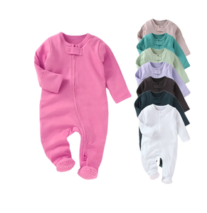 Suministro de fábrica Mono de algodón orgánico ecológico para niño pequeño con Footie y cremallera Traje de bebé de algodón orgánico - Product Image 1