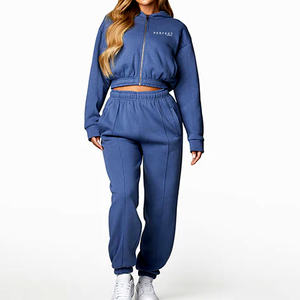 Ensemble de survêtement d'hiver noir premium 2026 pour femme, avec pantalon droit, sweat à capuche zippé et pantalon de survêtement à logo personnalisé - Product Image 6