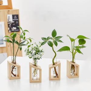 Crystal Glass Square Test Tube Vase Wooden Stand Modern Hydroponic Planter <strong>Propagation</strong> Station Indoor Plants Home Garden - Product Image 1