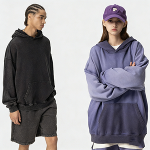 Conjunto de Sudadera con Capucha Unisex 100% Algodón con Cremallera, 420G, para Otoño e Invierno, con Efecto Lavado y Color Desgastado, Estilo Retro, Marca de Moda, con Efecto Desgastado y Anillo Pesado - Product Image 6