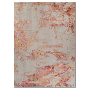 Alfombra Kavi Azul de Lana y Seda de Bambú Anudada a Mano, Unstring Srb(713(Fr)), Diseño Abstracto para Uso Doméstico - Product Image 1