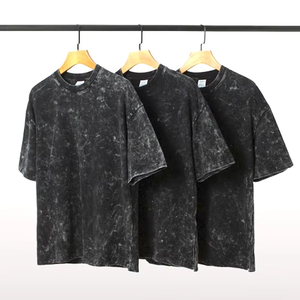 Graphique personnalisé lavé à l'acide lourd tricoté coton vintage oversize T-shirt 100% coton pour hommes avec un design frais - Product Image 2