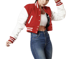 Chaquetas Varsity Personalizadas para Mujer, Color Sólido, Transpirables, de Lana, con Cuello en V, Chaquetas Cortas con Decoración de Apliques - Product Image 2