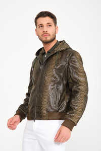 Chaqueta de cuero de estilo lujoso a la mejor moda para hombre, hecha a medida, piel de serpiente pitón en relieve, piel de vaca, suministro de ODM para invierno - Product Image 5