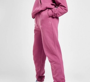 Pantalon de survêtement en molleton rose uni pour femme, taille mi-haute élastique, coupe droite ample, longueur intégrale, décontracté, pour l'automne - Product Image 2