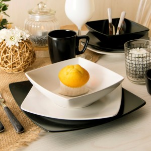 Durable Square Set of 6-pcs Ceramic Dessert Plates White Matte Finishing Nordic Minimalist Elegant Design Eclipse Excelsa - Product Image 4