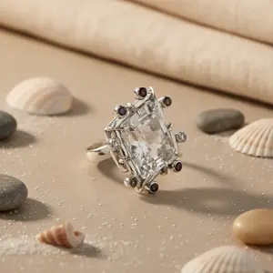 แหวนเงินแท้ 925 ประดับควอตซ์ทรงเหลี่ยมสำหรับผู้หญิง ของขวัญแฟชั่น เครื่องประดับอัญมณ์ธรรมชาติ แหวนทรงมงกุฎทันสมัย - Product Image 2