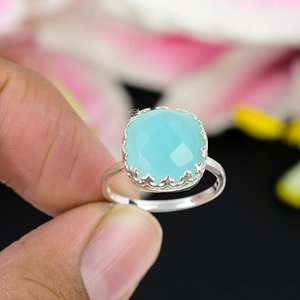 Bague en chalcédoine bleu aqua, argent sterling 925, pierre précieuse facettée faite à la main, bijou statement pour femmes - Product Image 3