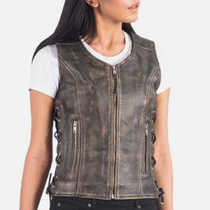 Gilet de moto en cuir véritable de haute qualité pour femmes, fermeture éclair imperméable, vêtement d'extérieur durable et tendance - Product Image 1
