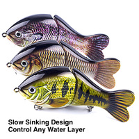 Leurre de pêche articulé réaliste Bluegill Bass 130mm 64.5g, coulant lentement, type GlideBait, leurre dur multi-articulations en ABS pour la pêche au Black-bass