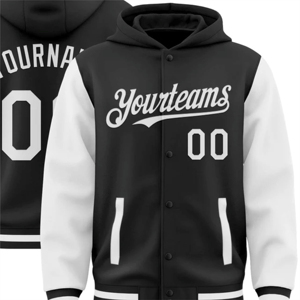 OEM de haute qualité Fabrication sur mesure Noir Blanc Full Snap Varsity Letterman Deux Tons Hiver Hommes Pull Hoodies Sweatshirts - Product Image 2