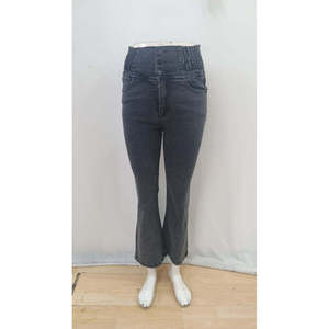 Women's High-Waisted <b>Elasticated</b> Sides Button-Front <b>Jeans</b>, 31782 - Black - Product Image 5